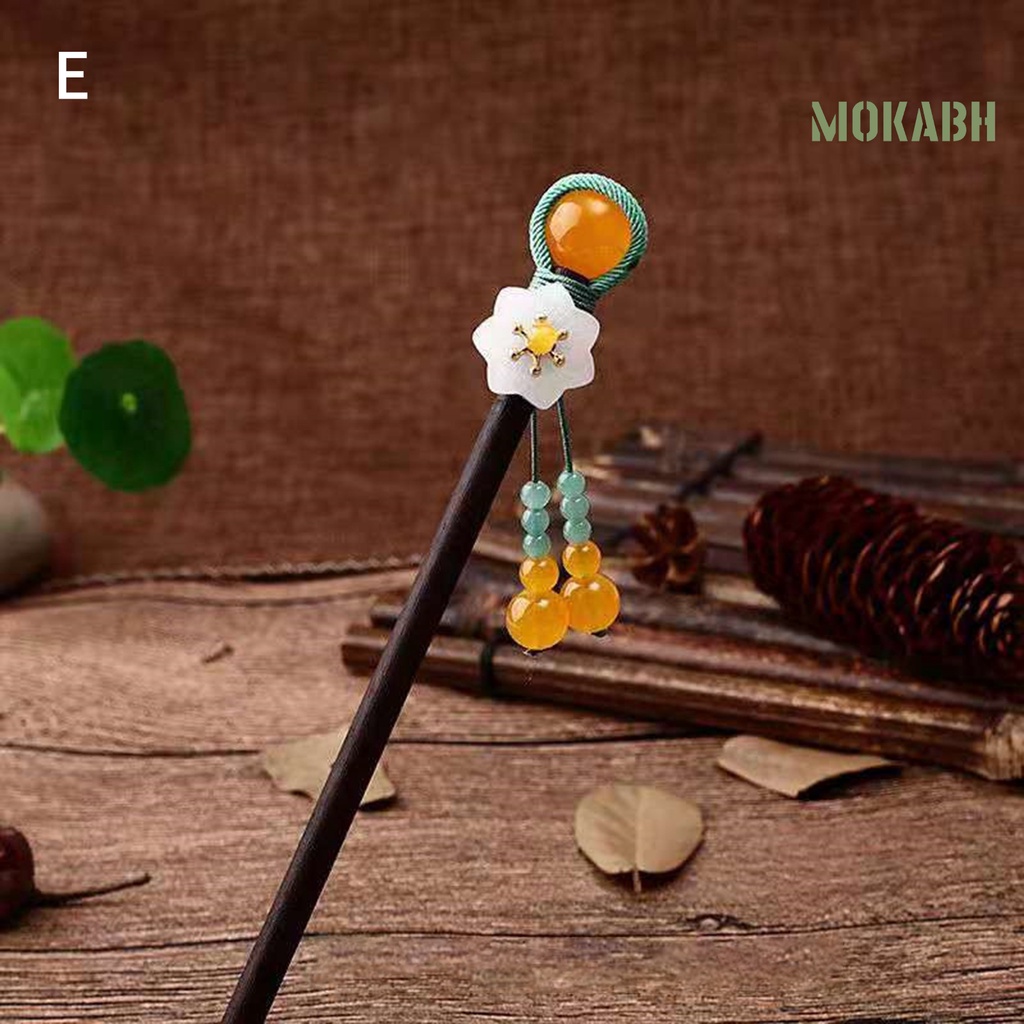 Trâm Cài Tóc Bằng Gỗ Đính Hạt Và Tua Rua Phong Cách Trung Hoa Cổ Điển Cho Nữ