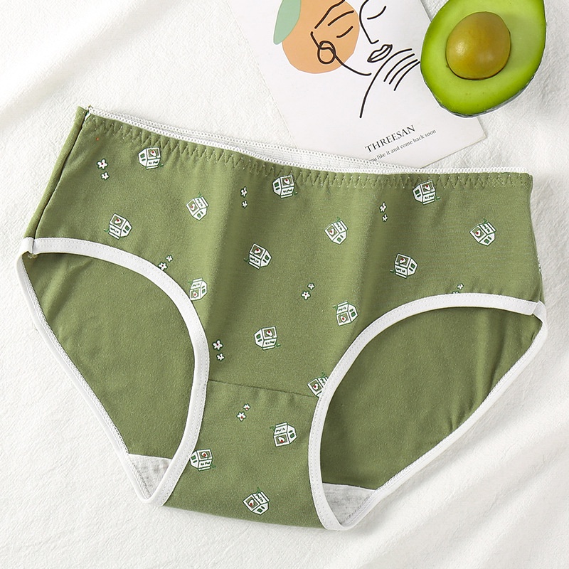 Quần Lót Đáy Cotton Màu Xanh Lá Sữa Bơ Tươi Mới Đơn Giản Phong Cách Nhật Bản Đáy Giữa Eo Cho Nữ Sinh