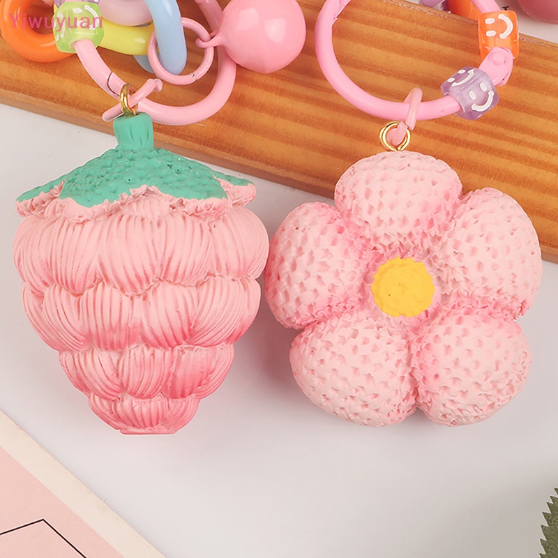 < Yiwuyuan > Móc Khóa Quả Dâu Tây Màu Hồng Dễ Thương Có Quả Bóng Lông Trang Trí Ba Lô Xe Hơi Ch