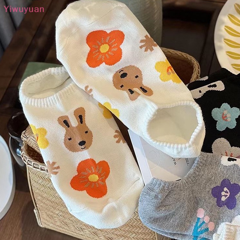 < Yiwuyuan > Vớ Thuyền Chống Trượt Miệng Nông In Hình Thỏ Dễ Thương Cho Nữ