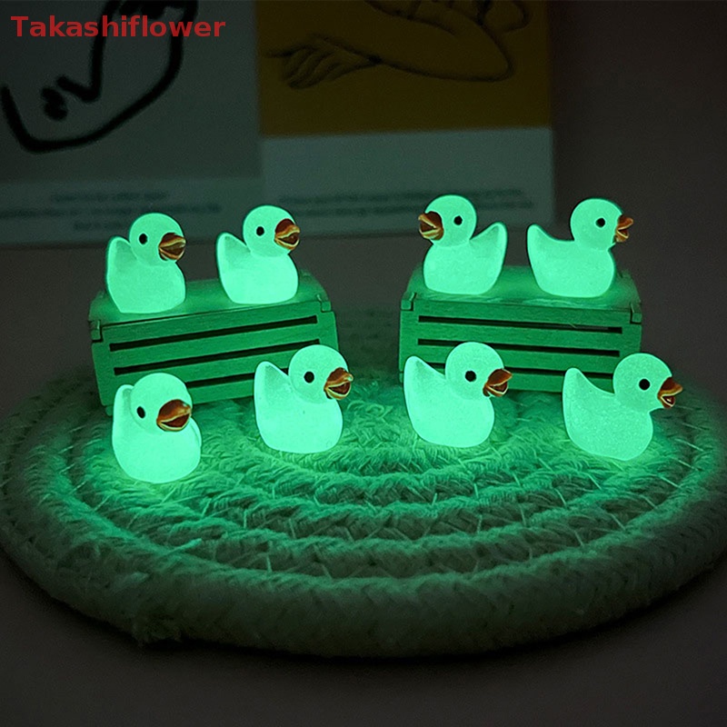 Bộ 5 Đồ trang trí Vịt Mini Bằng Resin Màu Dạ Quang Trang Trí Nhà Búp Bê