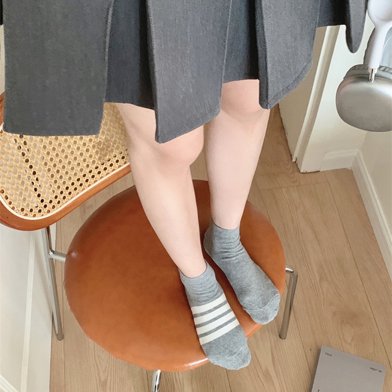 Vớ Cotton Cổ Thấp Họa Tiết Kẻ Sọc Thời Trang Đường Phố Nhật Bản Cho Nam Nữ