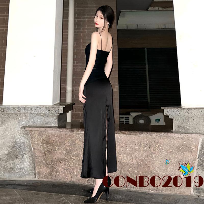 Đầm Hai Dây Dáng Dài Màu Sắc Trơn Phối Lưới Xuyên Thấu Thời Trang Quyến Rũ Cho Nữ