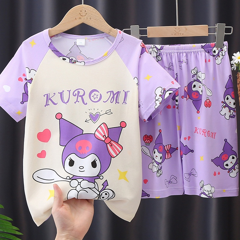 Bộ Đồ Ngủ Gấu Dâu Cho Bé Gái Ngắn Tay Họa Tiết Áo Pijama Kuromi Cinnamoroll Minnie Dễ Thương Dành Cho Bé Gái
