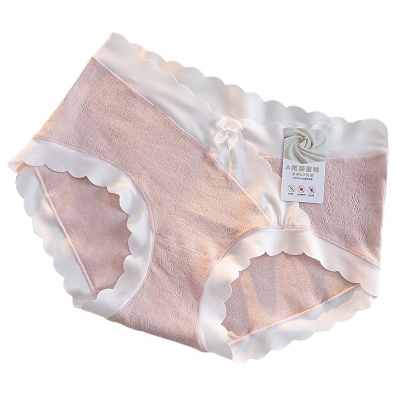 Quần Lót Cotton Lưng Chữ V Thoáng Khí Đính Nơ Dễ Thương Cho Mẹ Bầu