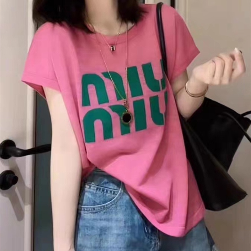 Áo Thun Dệt Kim Tay Ngắn Thoáng Khí In Chữ Thời Trang Hàn Quốc 2023