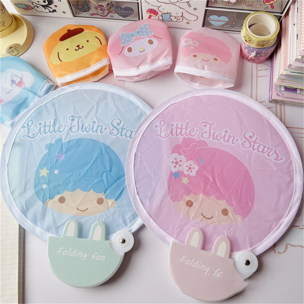 SANRIO Quạt Cầm Tay mini Bằng Vải Lụa Hình Tròn Dễ Thương Có Thể Gấp Gọn