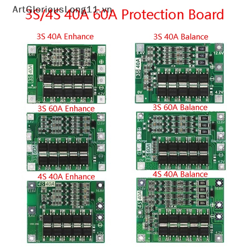 Bảng Mạch Bảo Vệ Bộ Sạc Lithium 18650 BMS 11.1V 12.6V / 14.8V 16.8V 3S 4S 40A 60A Li-ion