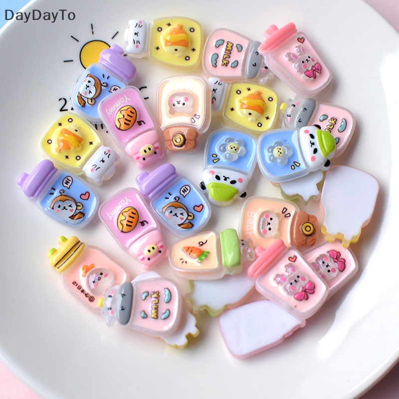 Set 10 Mô Hình Bình Sữa / Thức Ăn Bằng Nhựa Resin Họa Tiết Động Vật Hoạt Hình DIY Cho Nhà Búp Bê