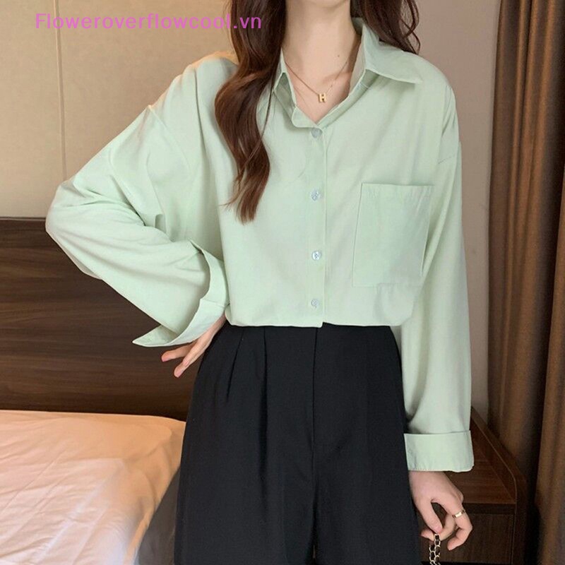 Áo Sơ Mi Tay Dài Màu Trơn Dáng Rộng Cài Khuy Kiểu Vintage Đường Phố