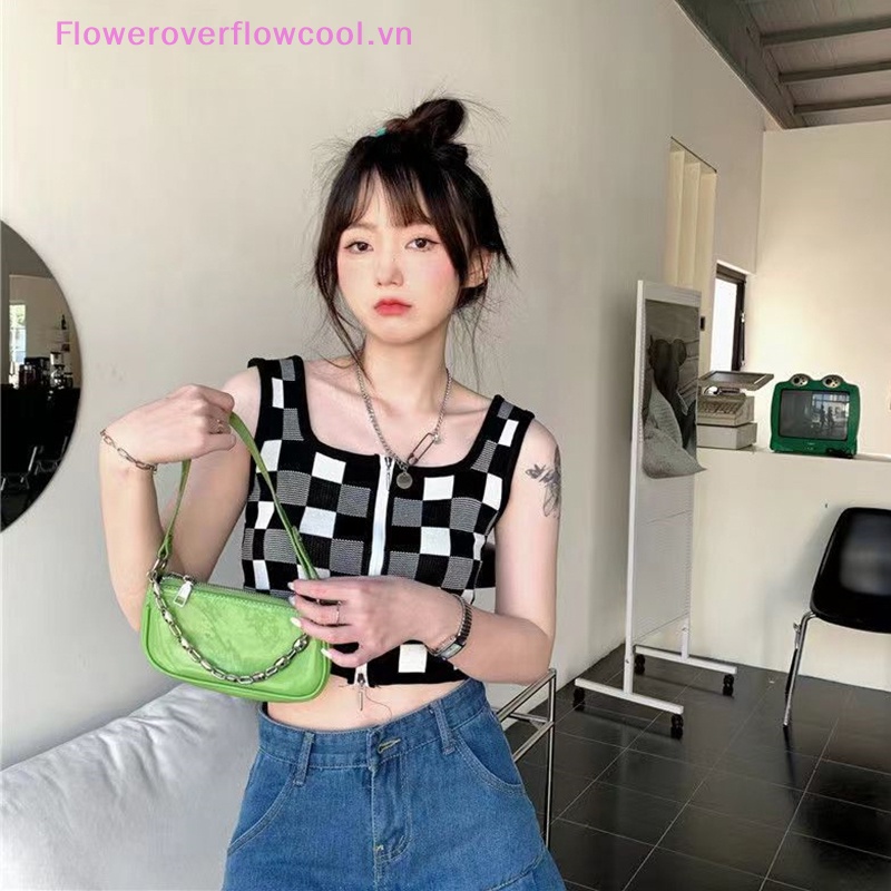 Áo Dệt Kim Hai Dây Không Tay Dáng Ôm Họa Tiết Kẻ Sọc Có Khóa Kéo Phong Cách Vintage Mùa Hè Cho Nữ