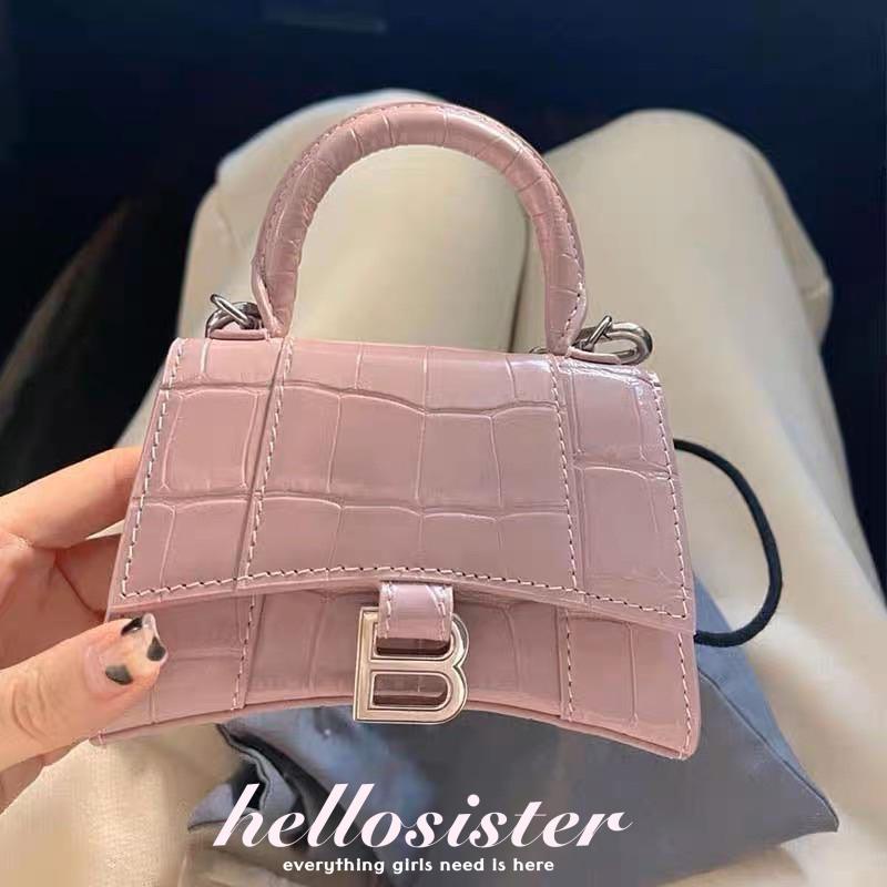 Túi Xách Hồng Da Cá Sấu Khoá Chữ B Size Mini (Ảnh Thật Ở Cuối)- hellosister [HS190423]