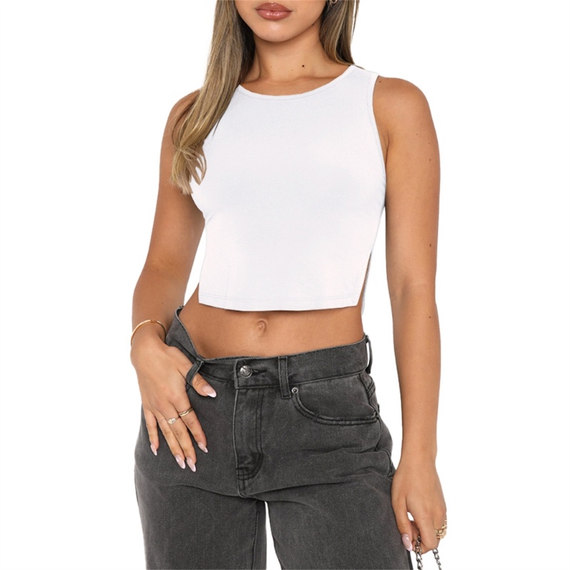 Áo Croptop Sát Nách Cổ Tròn Màu Trơn Dáng Ôm Xẻ Tà Quyến Rũ Thời Trang Mùa Hè Cho Nữ