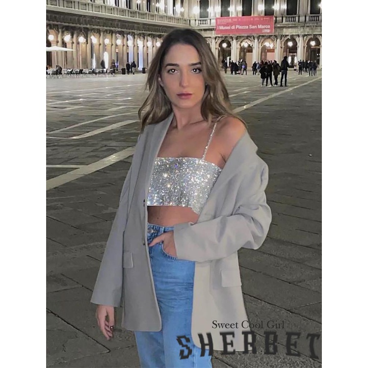 Áo Tank Top Hai Dây Đính Kim Sa LAA8-Sexy Thời Trang Mùa Hè Cho Nữ