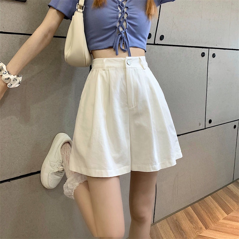 Plus Quần Short Lưng Cao Ống Rộng Màu Trắng Thời Trang Công Sở Cho Nữ