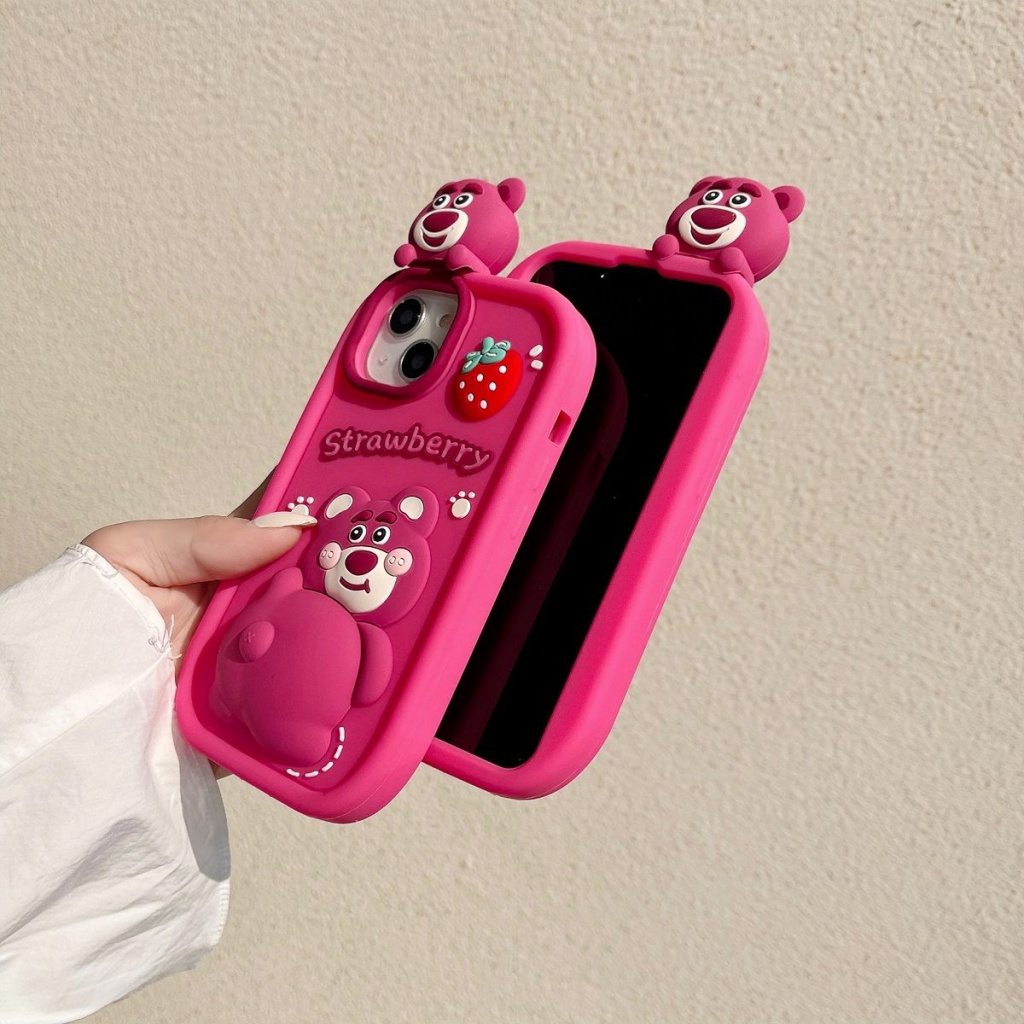 Ốp Điện Thoại Silicon Mềm Chống Rơi Họa Tiết Gấu Và Dâu Tây Dễ Thương Cho Iphone 14 Pro max 11 12 13 Pro 12 13 14 11