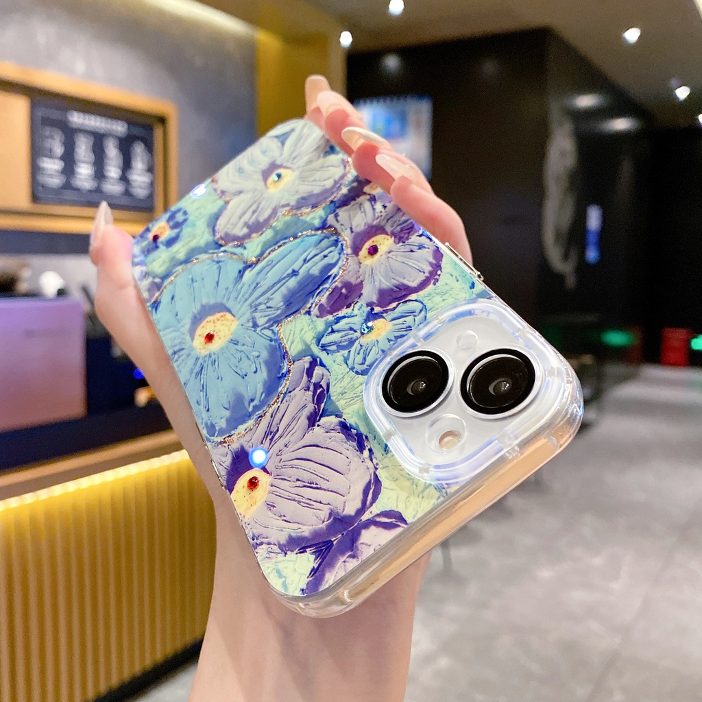 Ốp Điện Thoại TPU Chống Sốc Họa Tiết Hoa Màu Xanh Lá / Tím Cho IPhone 14 13 12 11 Pro Max