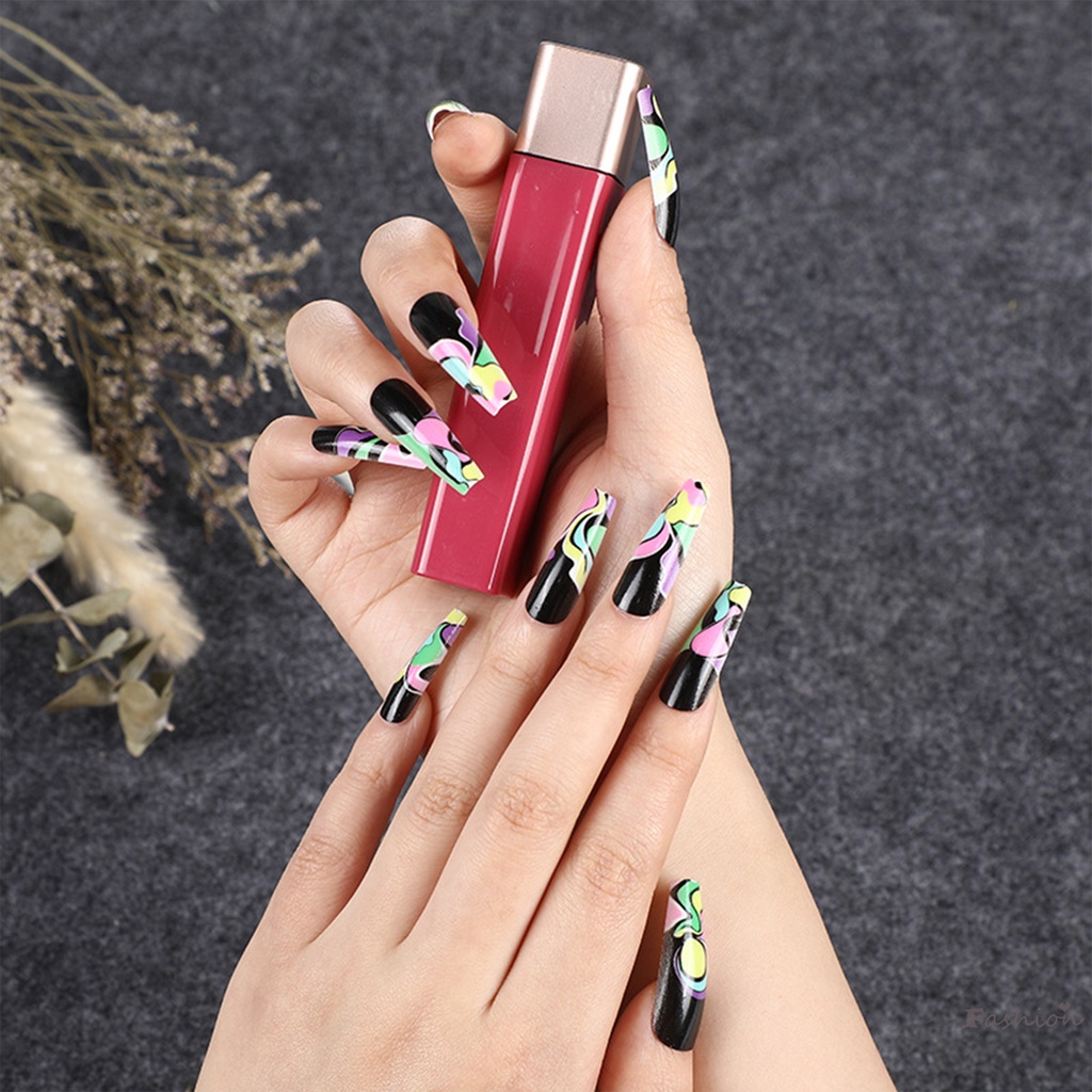 Móng Tay Giả Màu Đen Gradient Phong Cách Pháp Thân Thiện Với Môi Trường Cho Người Mới Bắt Đầu