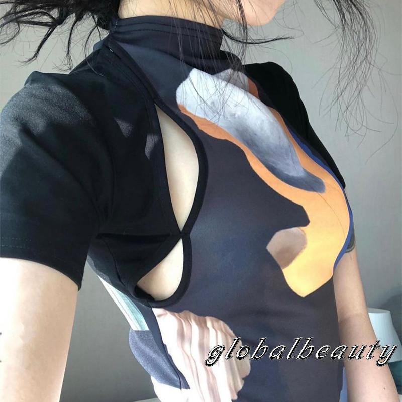 Áo Thun Tay Ngắn Cổ Giả Hai Lớp Dáng Ôm Họa Tiết Chân Dung Thời Trang Dành Cho Bạn Nữ