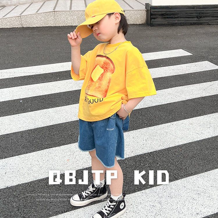 Áo Thun Cotton Ngắn Tay Cổ Tròn In Họa Tiết Hoạt Hình Thời Trang Mùa Hè Cho Bé Trai