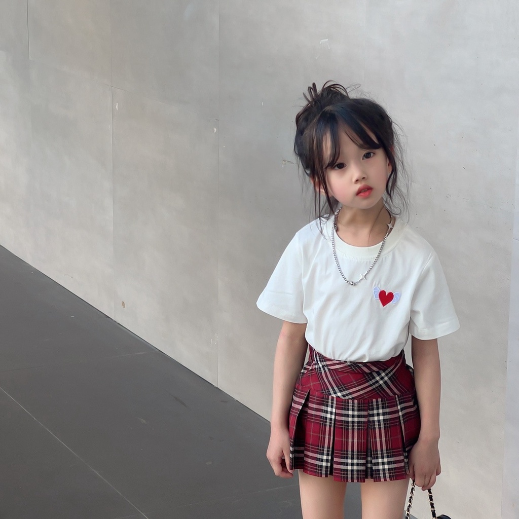 Chân Váy Xếp Ly Lưng Thun Thêu Họa Tiết Phong Cách Hàn Quốc Thời Trang Mùa Hè Xinh Xắn Cho Bé Gái