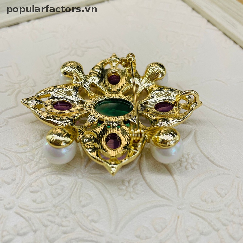 Ghim Cài Áo Hình Thánh Giá Đính Ngọc Trai Giả Nhiều Màu Sắc Phong Cách Vintage