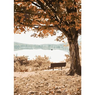 Tranh sơn dầu kỹ thuật số tự nhiên khung hình cây mùa thu 40x50cm