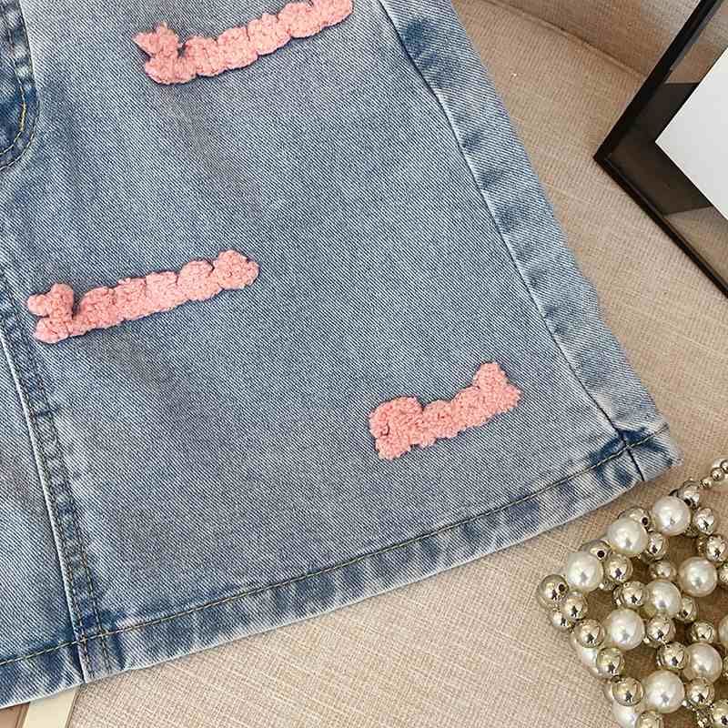 Chân Váy Denim Chữ A Lưng Cao Thêu Chữ Phong Cách Mới