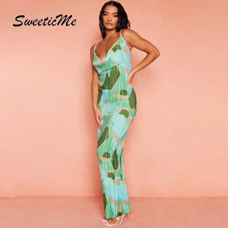 Đầm Hai Dây Hở Lưng Dáng Ôm In Họa Tiết Thời Trang 2023 Quyến Rũ Cho Nữ