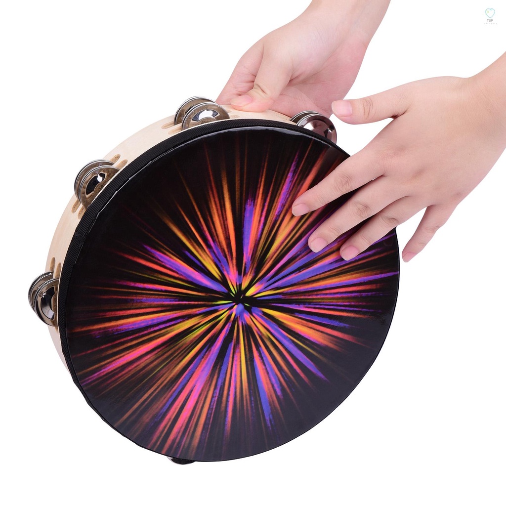 Trống Tambourine Cầm Tay Bằng Gỗ 10 Inch Với Hàng Rào Phản Quang