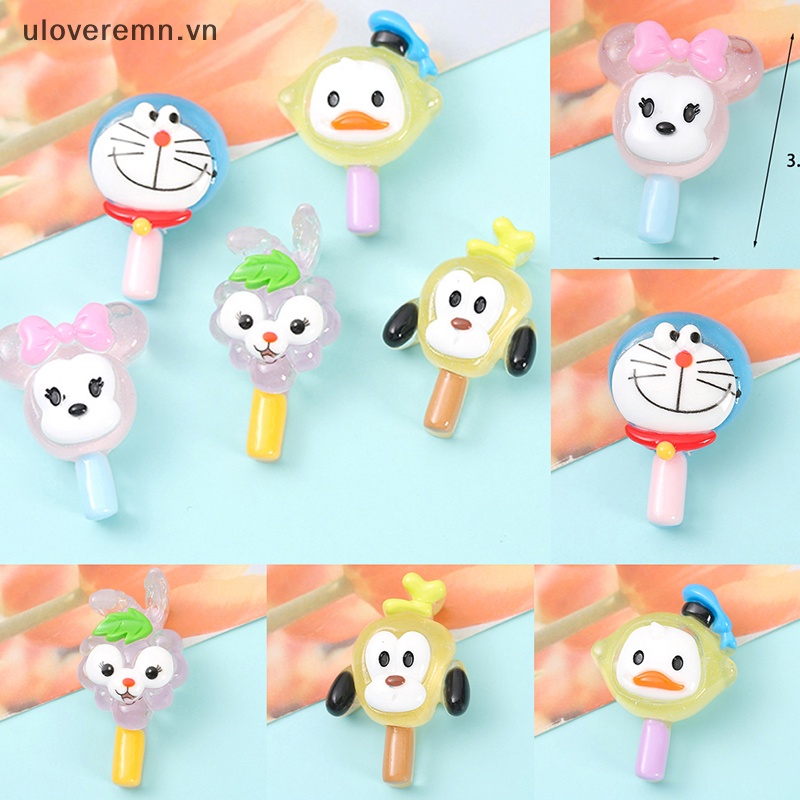 Set 2 Que Kem Hoạt Hình Mini Bằng Nhựa Resin Dạ Quang Treo Trang Trí Điện Thoại / Tủ Lạnh DIY