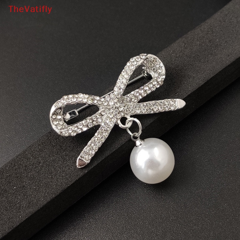 Ghim Cài Áo Hình Nơ Đính Ngọc Trai Phong Cách Vintage