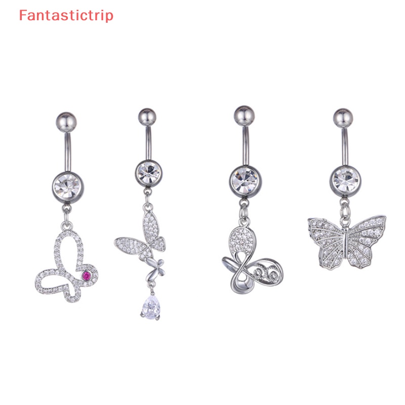 [Fantastictrip] Khuyên Rốn Đính Đá Zircon Hình Bướm Bằng Đồng Sáng Bóng Thời Trang Đẹp Mắt Mới