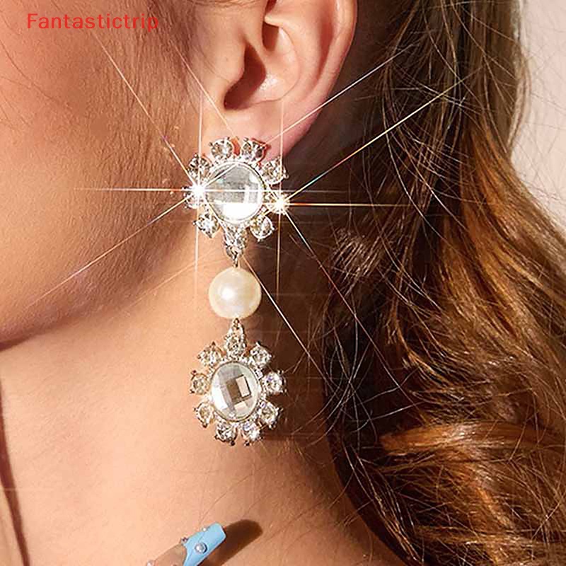 1 Đôi Bông Tai Hợp Kim Đính Kim Cương Pha Lê Lấp Lánh Thời Trang Mới