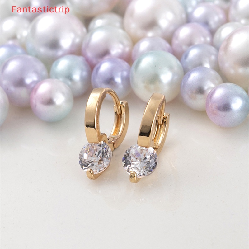 1 Đôi Bông Tai Tròn Đính Đá Zircon Đơn Giản Thời Trang Phong Cách Hàn Quốc Dành Cho Nữ