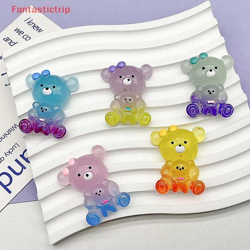 [Fantastictrip] Bộ 2 Tượng Gấu Hoạt Hình Ba Chiều Bằng Nhựa Resin Màu Gradient Mini Trang Trí Nhà Cửa / Bảng Điều Khiển Xe Hơi Mới