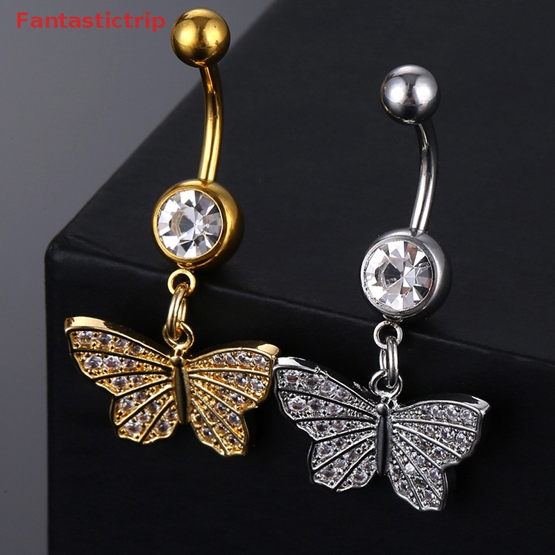 Khuyên Rốn Bằng Thép Không Gỉ Đính Đá Zircon Hình Bướm Thời Trang