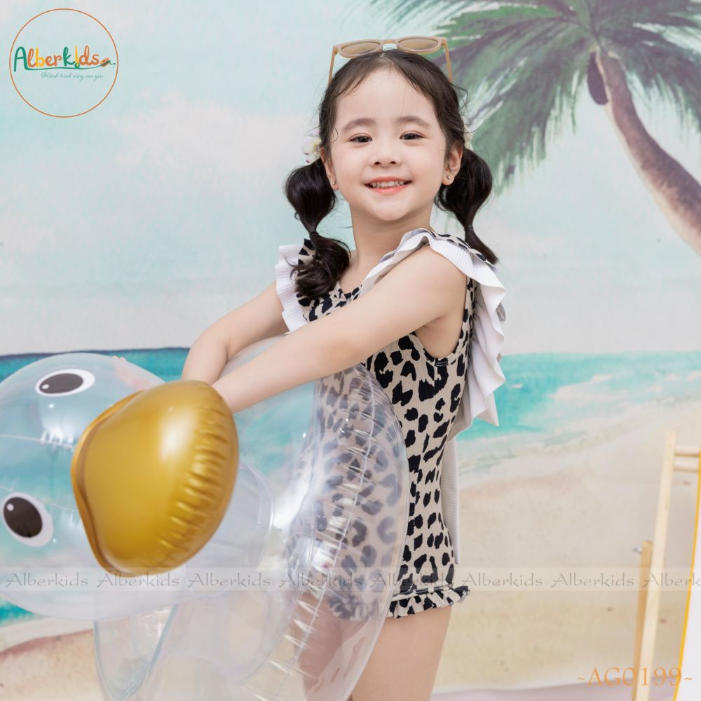 Bộ đồ bơi ALBERKIDS da báo bé gái phối nơ xinh đẹp cho trẻ em 2,3,4,5,6,7,8,9,10 tuổi [AG0199]