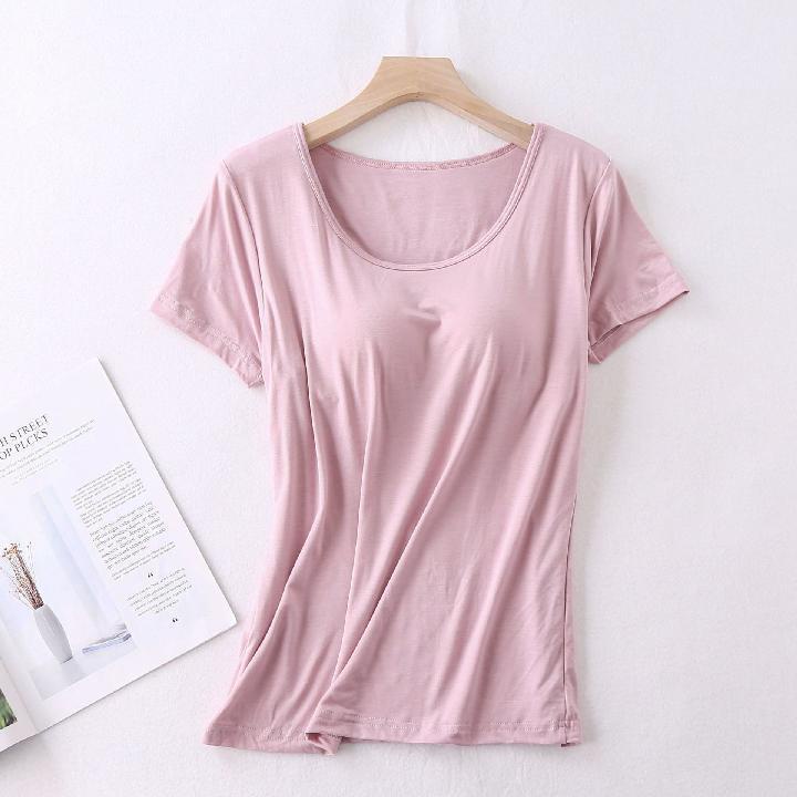 Bộ Đồ Ngủ Tay Ngắn Mỏng Màu Trơn Có Miếng Lót Ngực Mẫu Mới 2023 Thời Trang Mùa Hè Cho Nữ