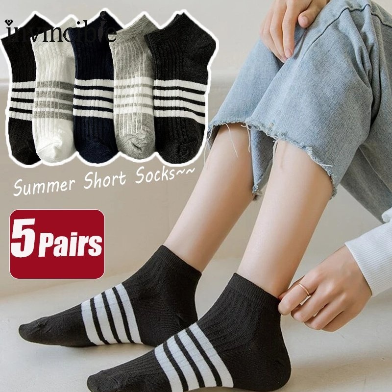 Set 1 / 5 Đôi Vớ Cổ Thấp Họa Tiết Sọc Thời Trang Dành Cho Nam