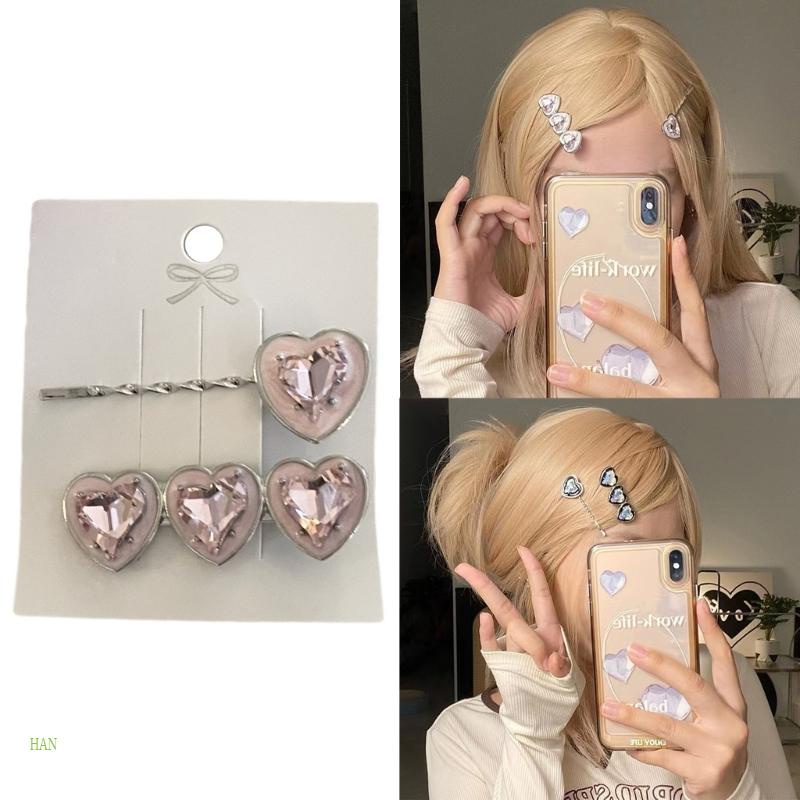 Set 2 Kẹp Tóc Hình Trái Tim Đính Đá Lấp Lánh Thời Trang