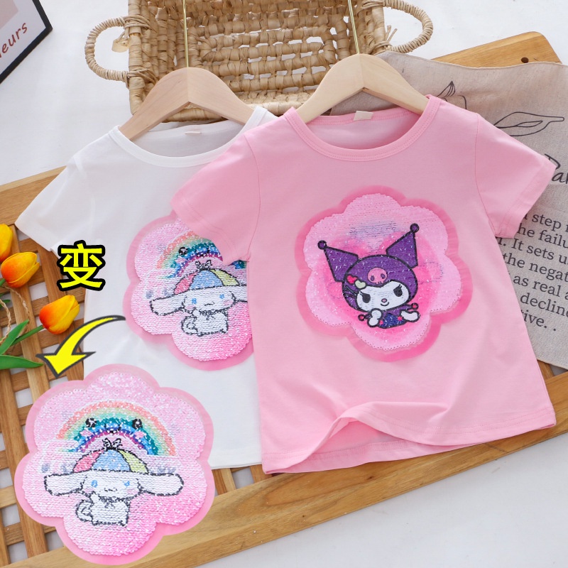 Áo Thun Công Chúa Bằng Cotton Đính Kim Sa Nhiều Màu Sắc Thời Trang Mùa Hè Hàng Mới Dành Cho Trẻ Em 1-8 Tuổi