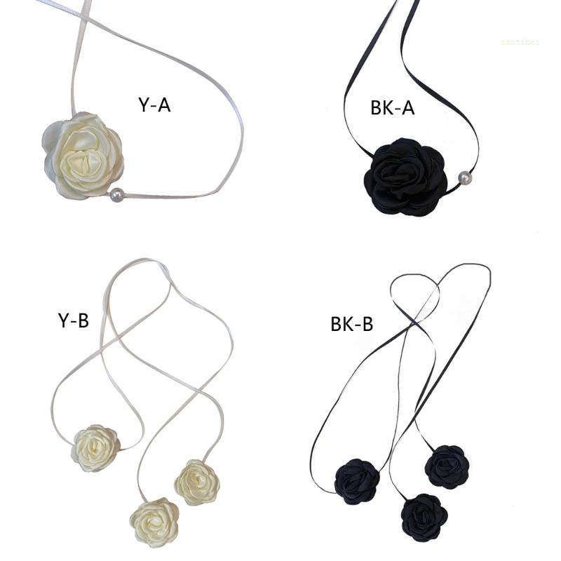 Vòng Cổ Choker Dây Ruy Băng Đính Hoa Hồng Quyến Rũ