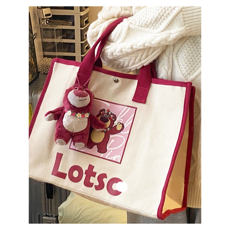 Túi Xách Tay Bằng Vải canvas Kích Thước Lớn Họa Tiết Gấu Dâu Tây Mẫu Mới Dành Cho Mẹ Và Bé