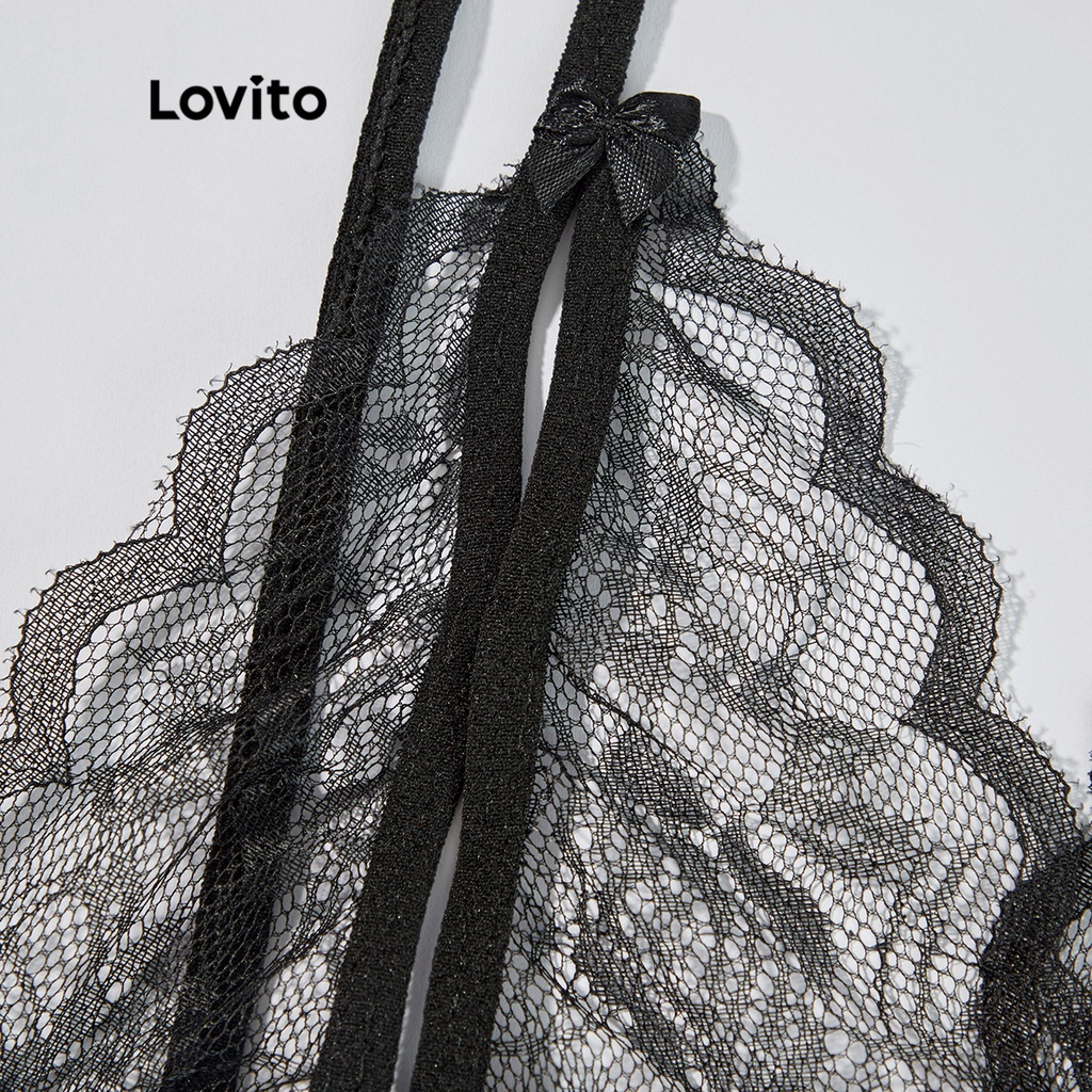 Bộ đồ lót Lovito vải ren gợi cảm L12084 (màu trắng / đen)