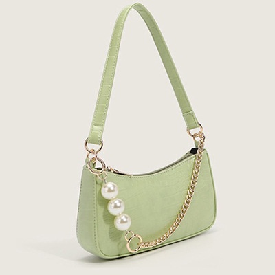 Túi Xách Vân Da Cá Sấu Phối Dây Xích Đính Ngọc Trai Phong Cách Retro Cao Cấp