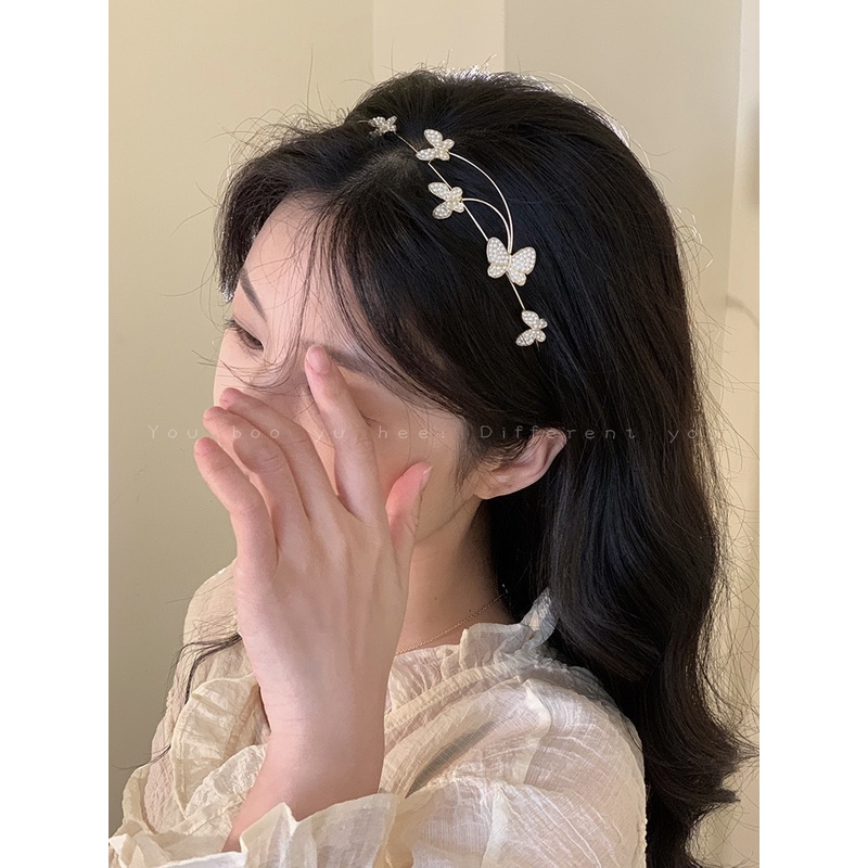 Băng Đô Cài Tóc Hình Bướm Đính Ngọc Trai Phong Cách Mới 2023