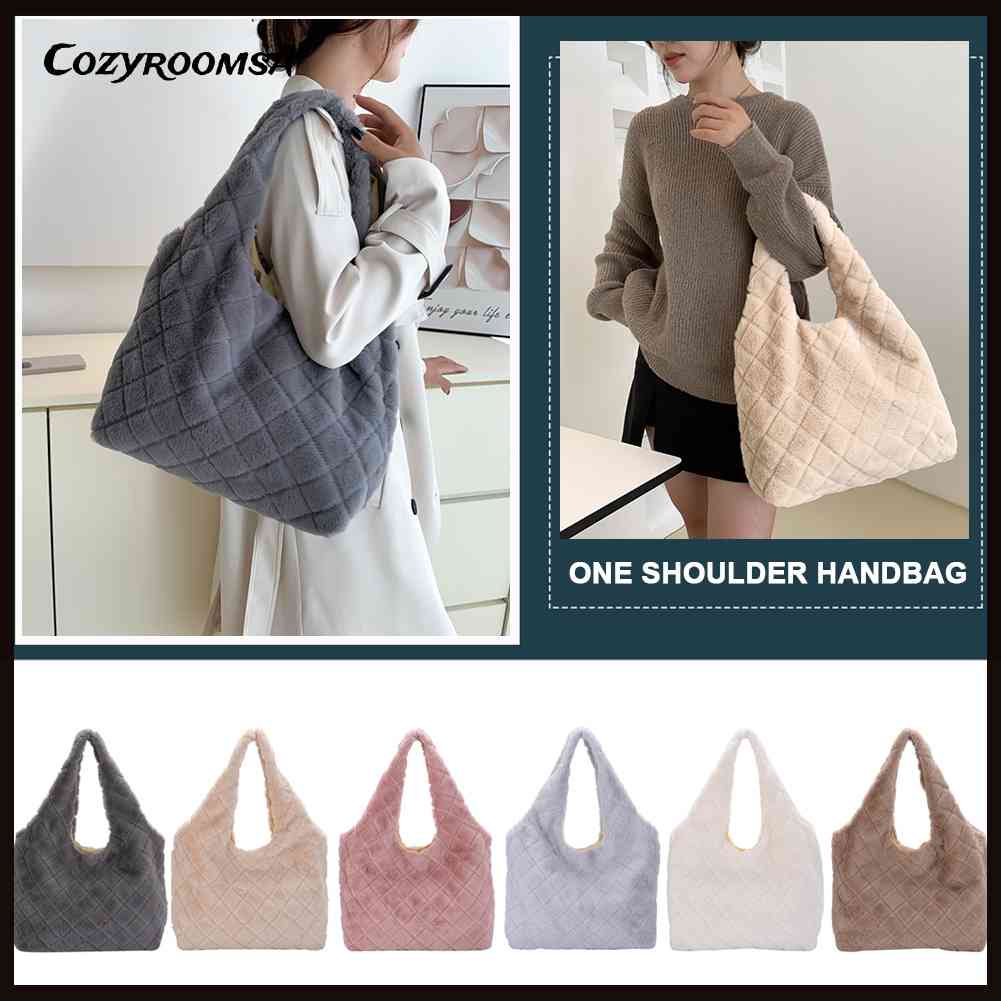 Túi Xách Lông Nhung Mềm Mại Họa Tiết Hình Thoi Thời Trang Thu Đông Cho Nữ