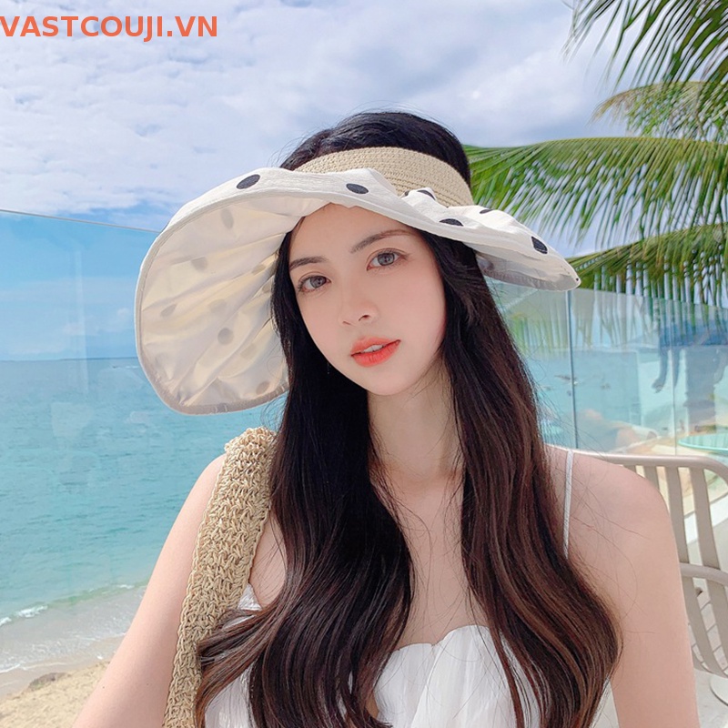 Nón Tai Bèo Rộng Vành Họa Tiết Chấm Bi Xinh Xắn Dành Cho Nữ