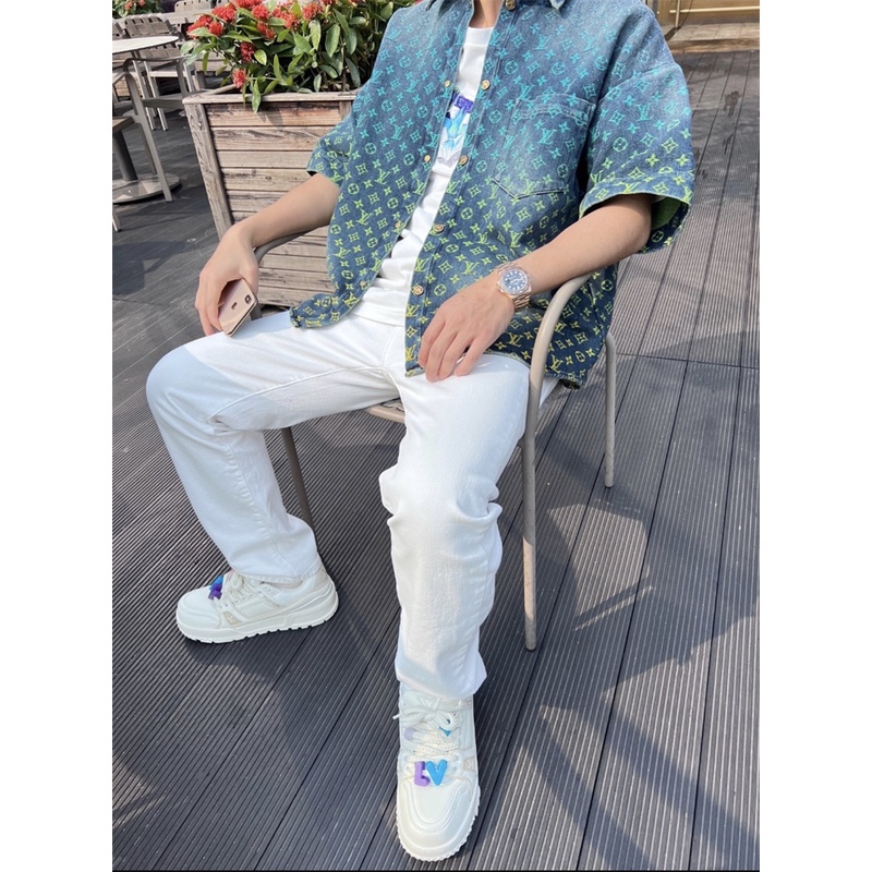 Áo Sơ Mi denim Cài Một Hàng Nút Họa Tiết Chữ Cổ Điển Màu gradient Thời Trang Đường Phố Cao Cấp L88v88-Trend Cho Nam Và Nữksw5U